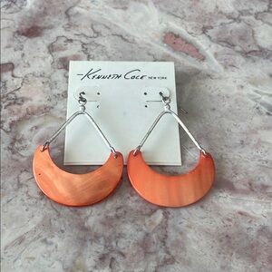 NWT~Kenneth Cole Orange & Silver French Hook Back Dangle Lightweight Earrings